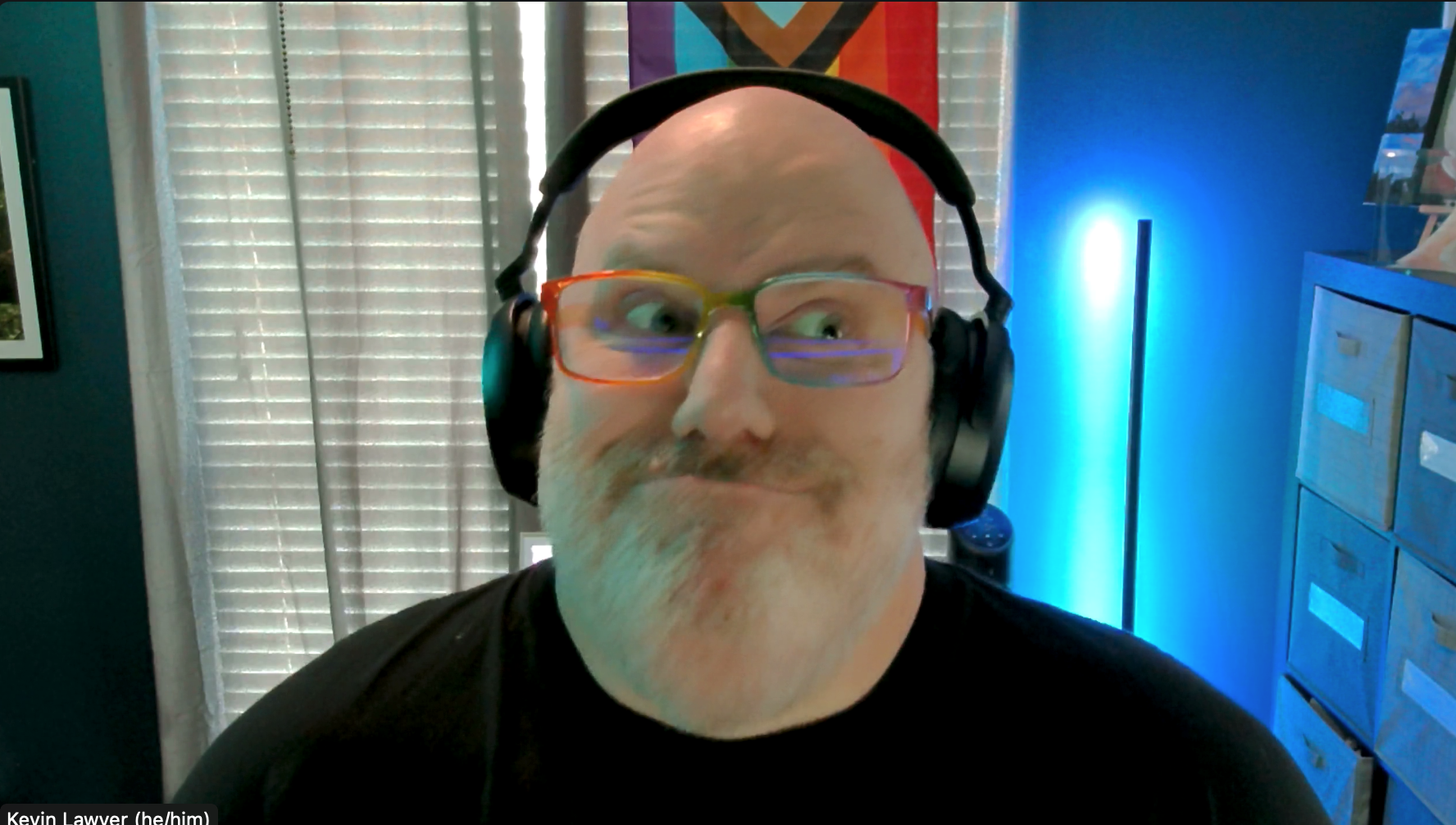 A self-portrait of me in a zoom making a very silly face.