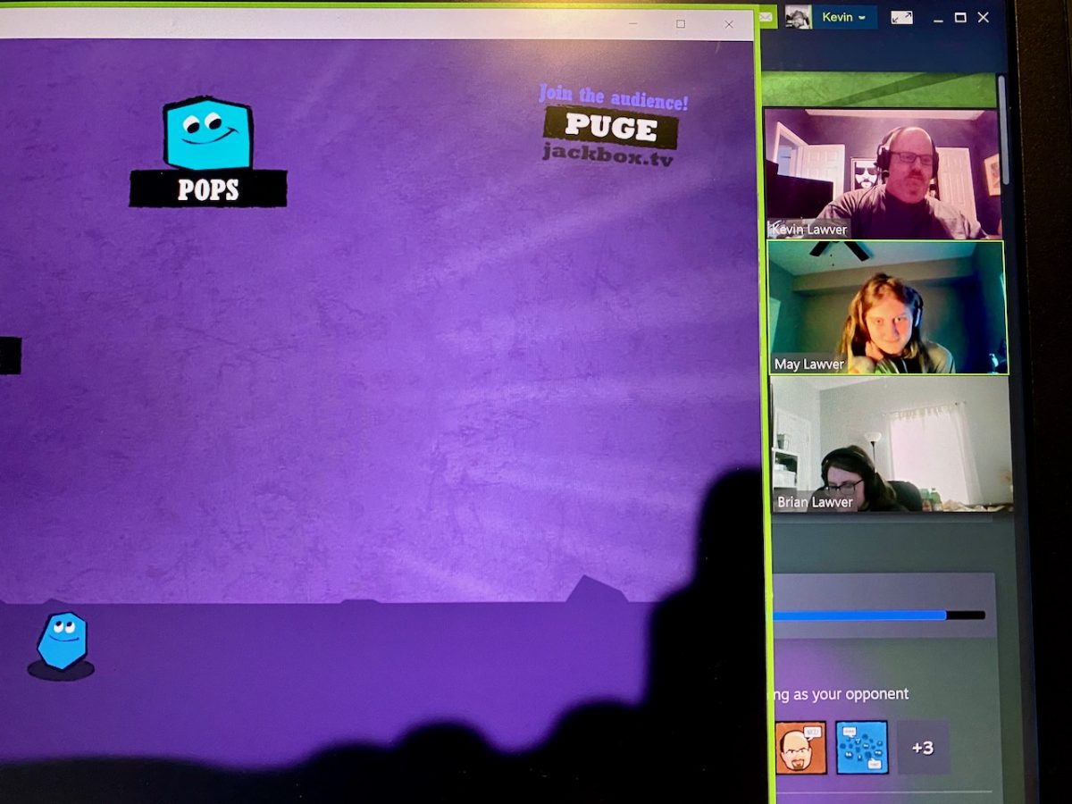 A screenshot of us playing Quiplash over Zoom